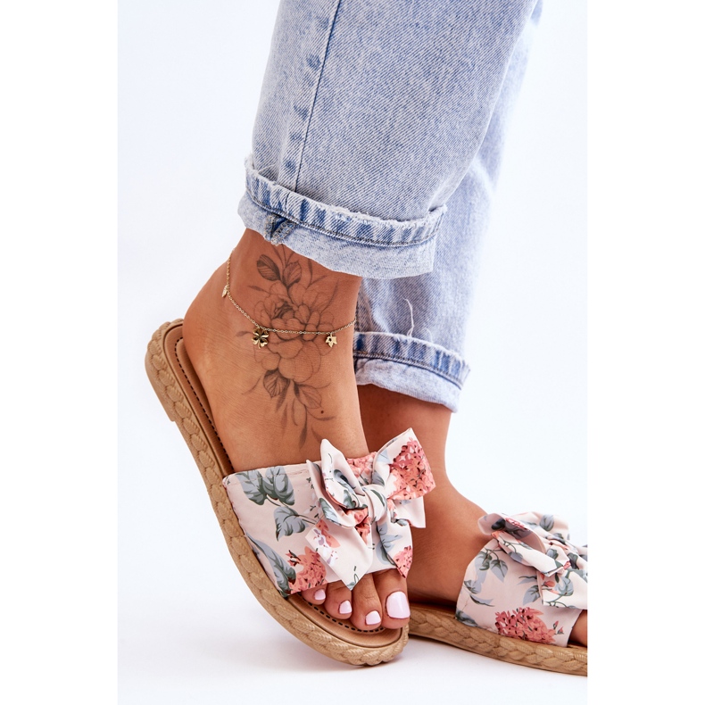 Women's Slippers With A Fabric Bow Beige Blossom 2