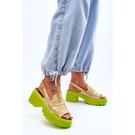 Leather Sandals On Heels And Platform Maciejka 06039-07 Yellow 1