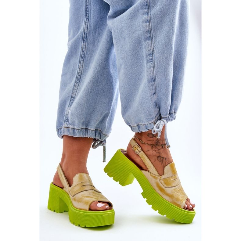 Leather Sandals On Heels And Platform Maciejka 06039-07 Yellow 2