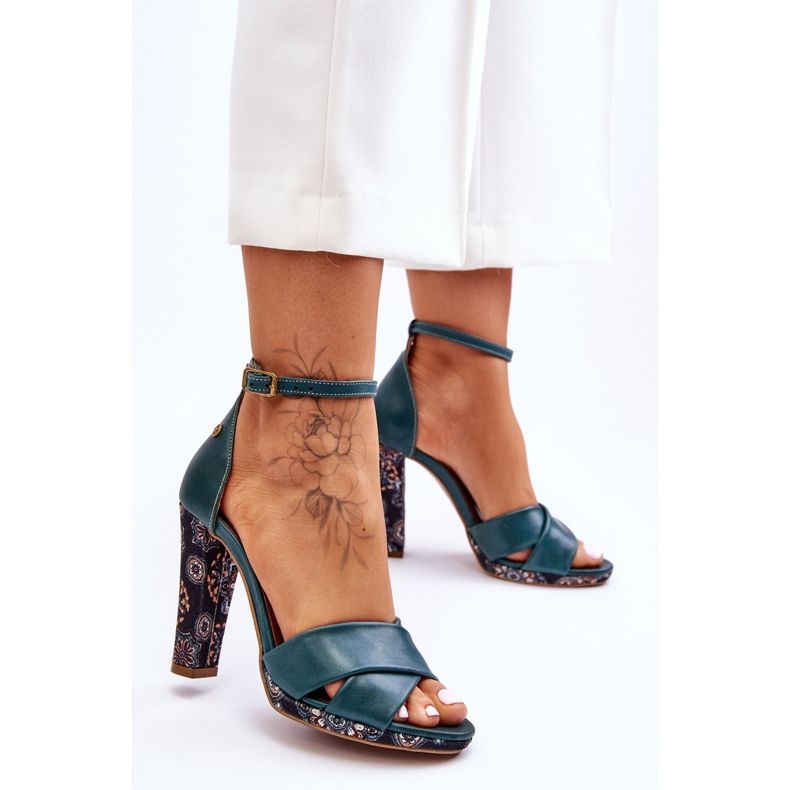 Maciejka Leather High Heels Sandals 06081-09 Dark Green 1