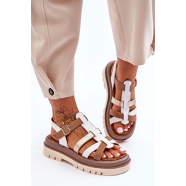 Leather Flat Sandals Maciejka 06101-11 White-Brown beige 1 Leather Flat Sandals Maciejka 06101-11 White-Brown beige 1