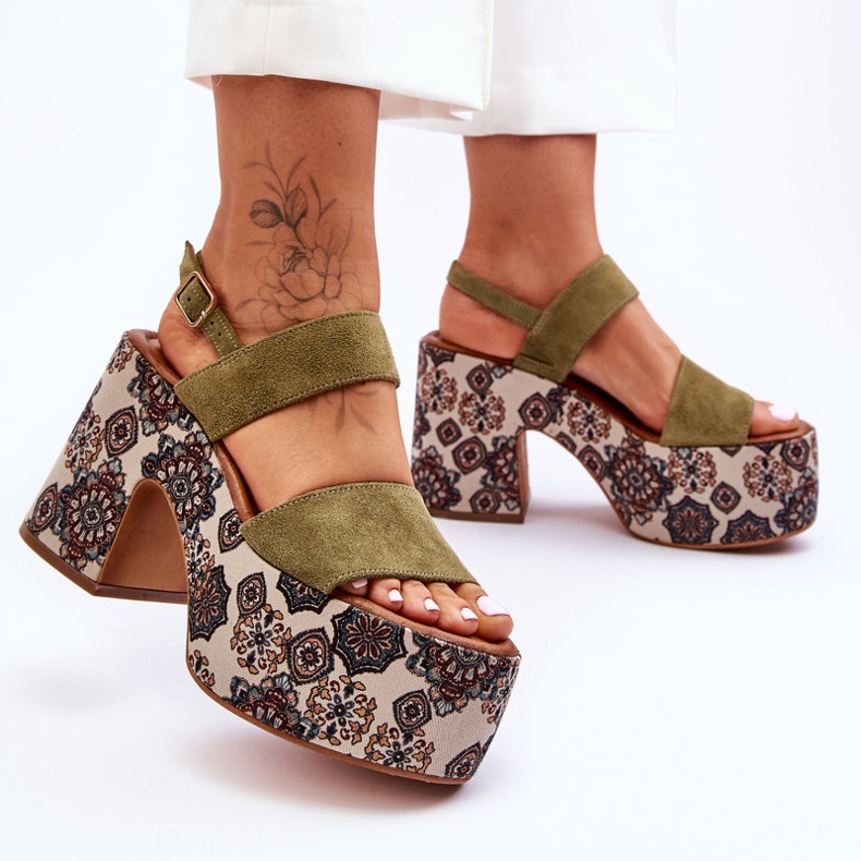 Leather Heels Sandals Maciejka 06089-24 Green 1