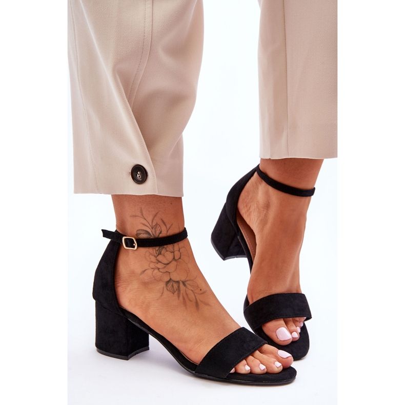 Black Honeymoon Low Heel Classic Suede Sandals 1