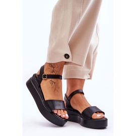 Comfortable Leather Wedge Sandals Black Tifena 1