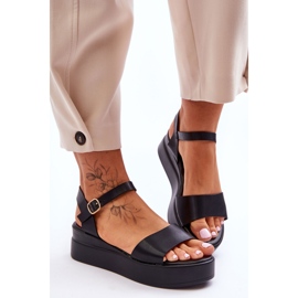 Comfortable Leather Wedge Sandals Black Tifena 2