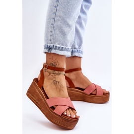 Women's Comfortable Wedge Sandals Brown-Pink Laurie 1