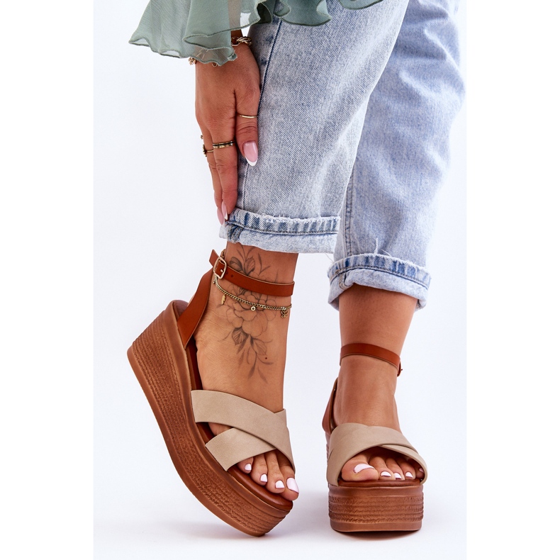 Women's Comfortable Wedge Sandals Brown-Beige Laurie 1