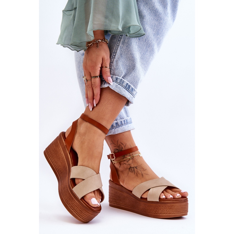 Women's Comfortable Wedge Sandals Brown-Beige Laurie 2