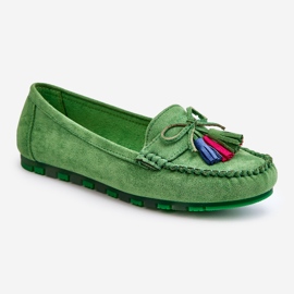 PS1 Suede Loafers With Bow And Fringes Dorine Green 1