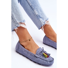 PS1 Dorine Blue Suede Loafers With Bow And Fringes 1 PS1 Dorine Blue Suede Loafers With Bow And Fringes 1