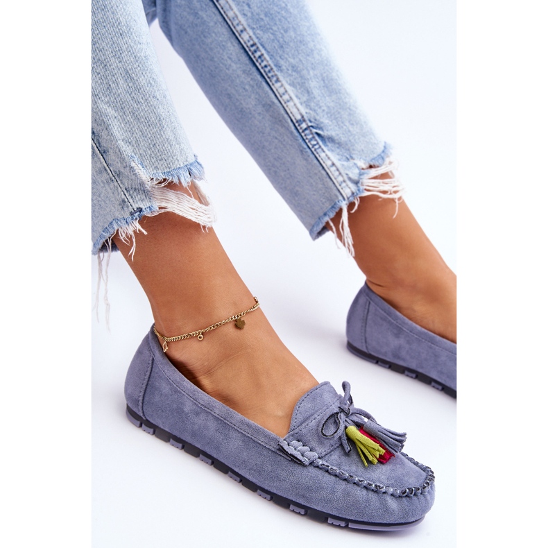PS1 Dorine Blue Suede Loafers With Bow And Fringes 1 PS1 Dorine Blue Suede Loafers With Bow And Fringes 1
