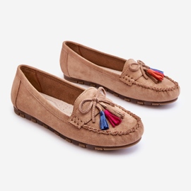PS1 Suede Loafers With Bow And Tassels Dark Beige Dorine 1