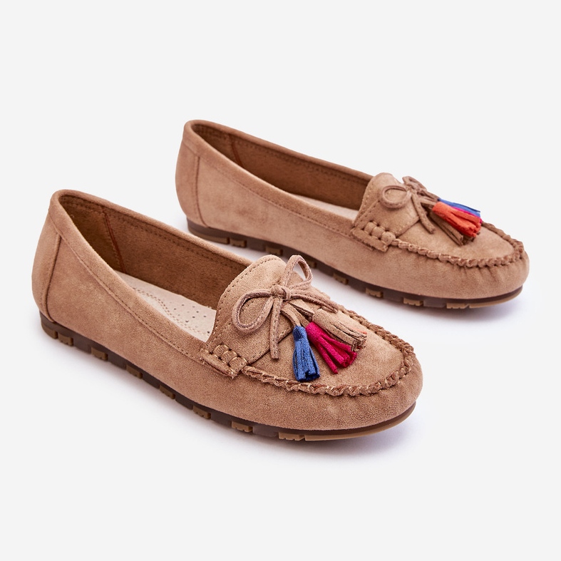PS1 Suede Loafers With Bow And Tassels Dark Beige Dorine 1