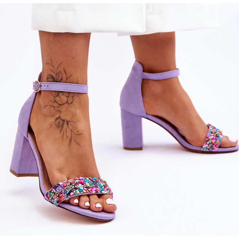 Fashionable High Heel Sandals With Stones Purple Love Me violet 2 Fashionable High Heel Sandals With Stones Purple Love Me violet 2