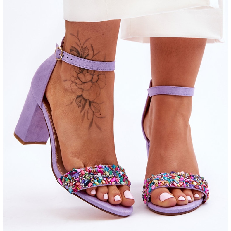 Fashionable High Heel Sandals With Stones Purple Love Me 1