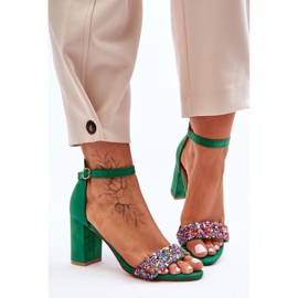 Fashionable High Heels Sandals With Decorative Stones Green Love Me 2 Fashionable High Heels Sandals With Decorative Stones Green Love Me 2