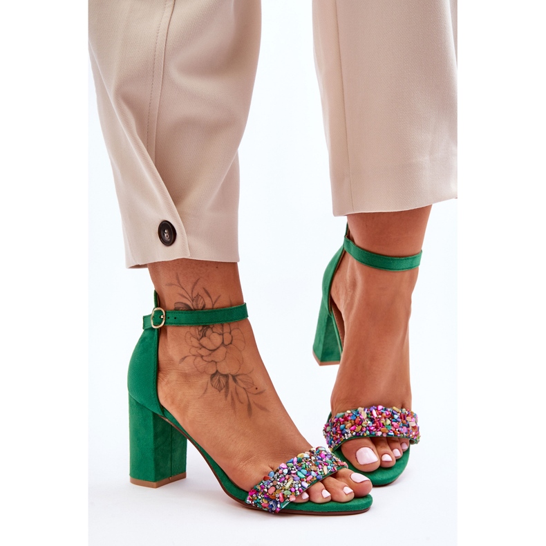Fashionable High Heels Sandals With Decorative Stones Green Love Me 2 Fashionable High Heels Sandals With Decorative Stones Green Love Me 2
