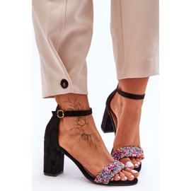 Fashionable High Heels Sandals With Decorative Stones Black Love Me 2