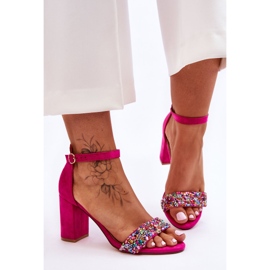 Fashionable High Heel Sandals With Decorative Stones Fuchsia Love Me pink 1