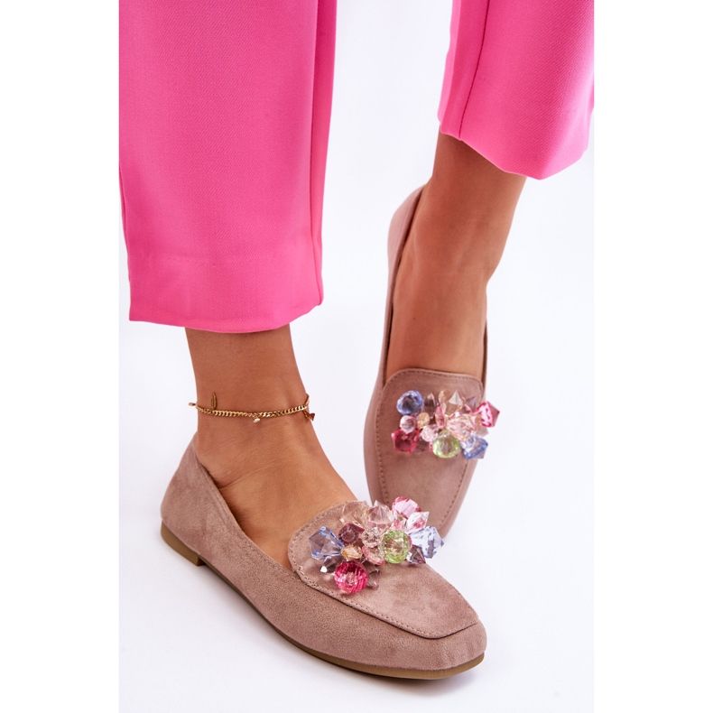 PS1 Suede Loafers With Decorative Crystals Dark Beige Arvilla 1