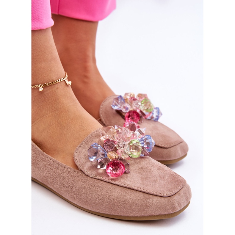 PS1 Suede Loafers With Decorative Crystals Dark Beige Arvilla 2