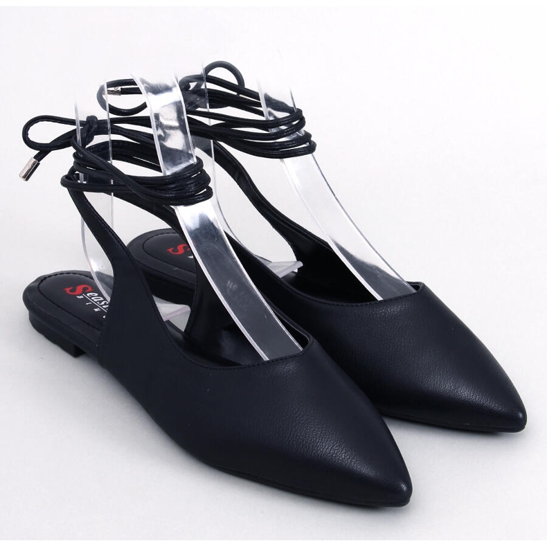 Jody Black lace-up open-heel ballet flats 1