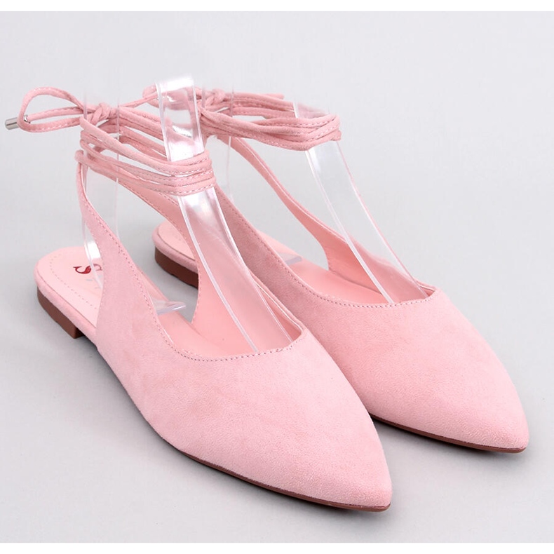 Pirson Pink lace-up open-heel ballet flats 1