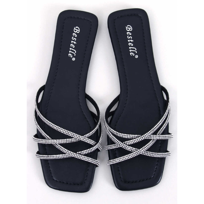 Rexha Black rhinestone sliders 1
