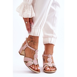 Women's Leather Low Heel Sandals Pink Riley 1