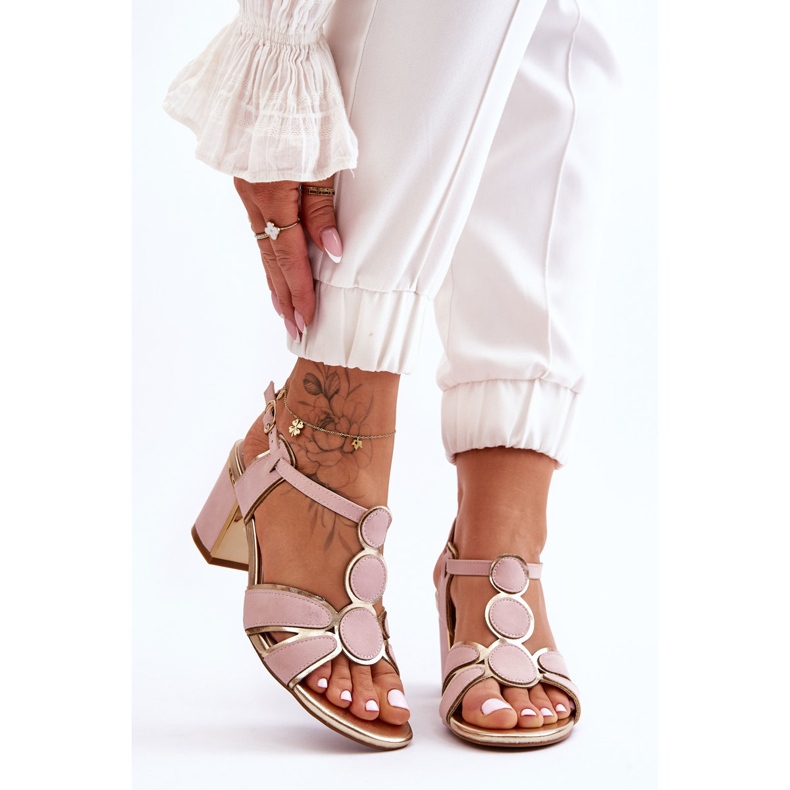 Women's Leather Low Heel Sandals Pink Riley 1