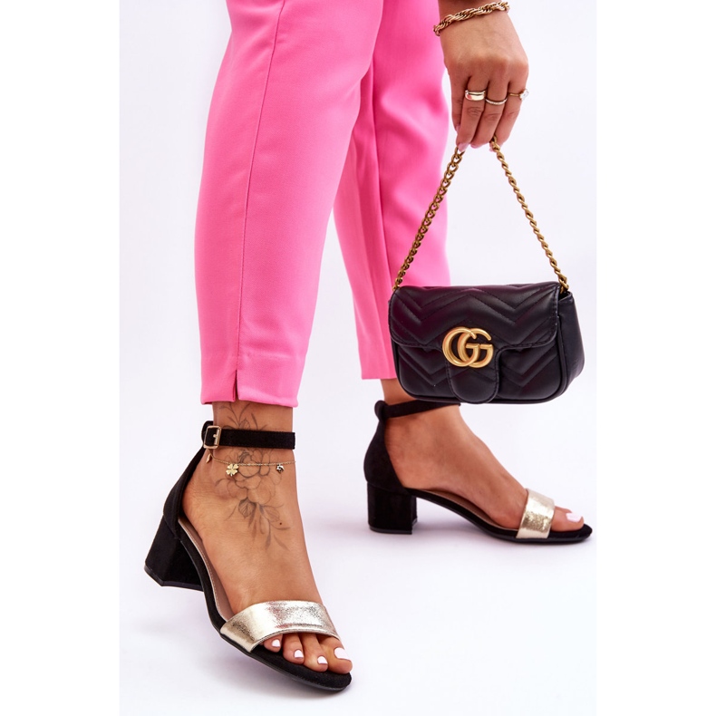 Layna Comfortable Black And Gold Low Heel Sandals 1