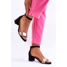 Layna Comfortable Black And Gold Low Heel Sandals 2