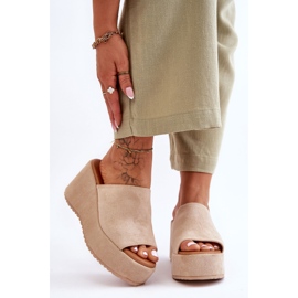 Women's Solid Platform Slippers Beige Martina 1