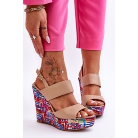 Calderia Women's Wedge Sandals Beige 1