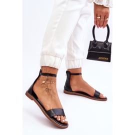 Millou Black Leather Flat Zipper Sandals 1