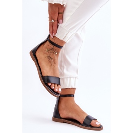 Millou Black Leather Flat Zipper Sandals 2