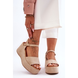 Women's Suede Wedge Sandals Beige Lydia 1
