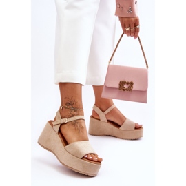 Women's Suede Wedge Sandals Beige Lydia 2