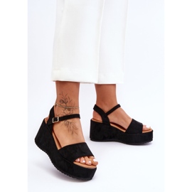 Women's Suede Wedge Sandals Black Lydia 1
