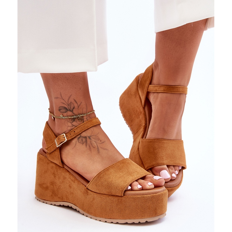 Women's Camel Lydia Suede Wedge Sandals brown 1