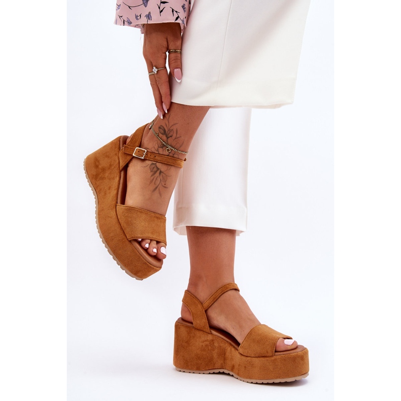 Women's Camel Lydia Suede Wedge Sandals brown 2