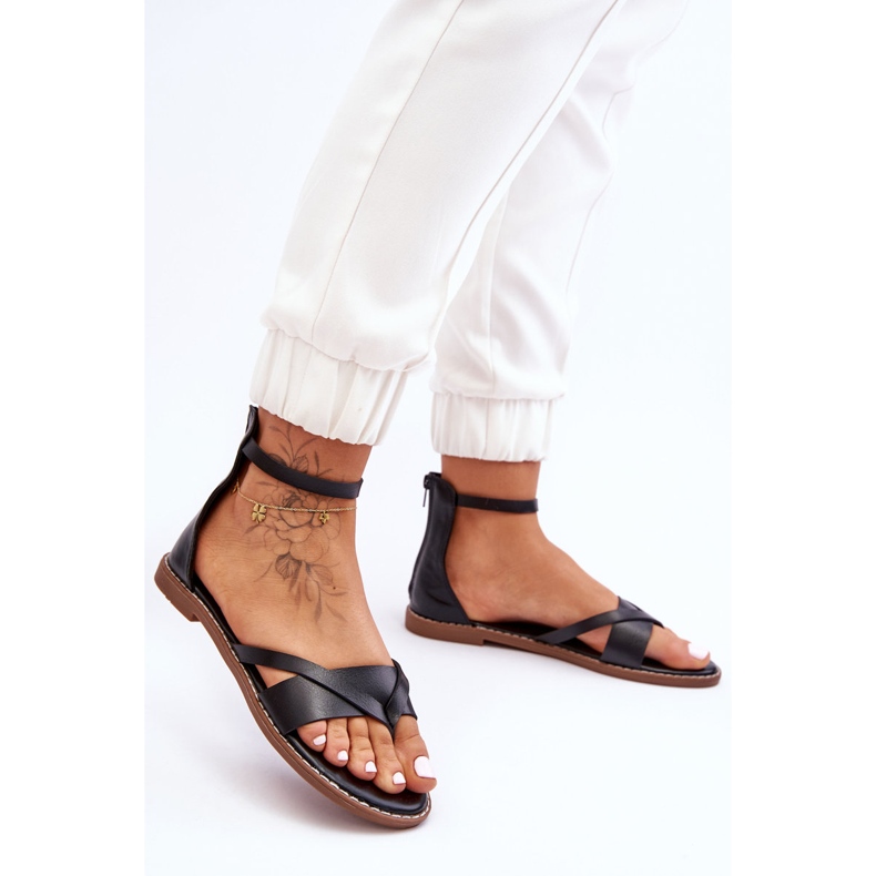 Women's Zipper Flat Flip Flops Black Rise Up! 1