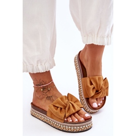 Women's Suede Slippers With Camel Lauria Bow brown 2