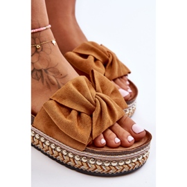 Women's Suede Slippers With Camel Lauria Bow brown 4