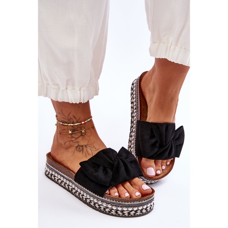 Women's Suede Slippers With Bow Black Lauria 2