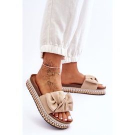 Women's Suede Slippers With Bow Beige Lauria 1