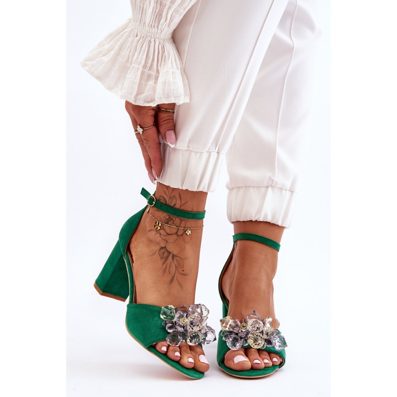 Elegant Sandals With Crystals On Cameron Green Heels 1