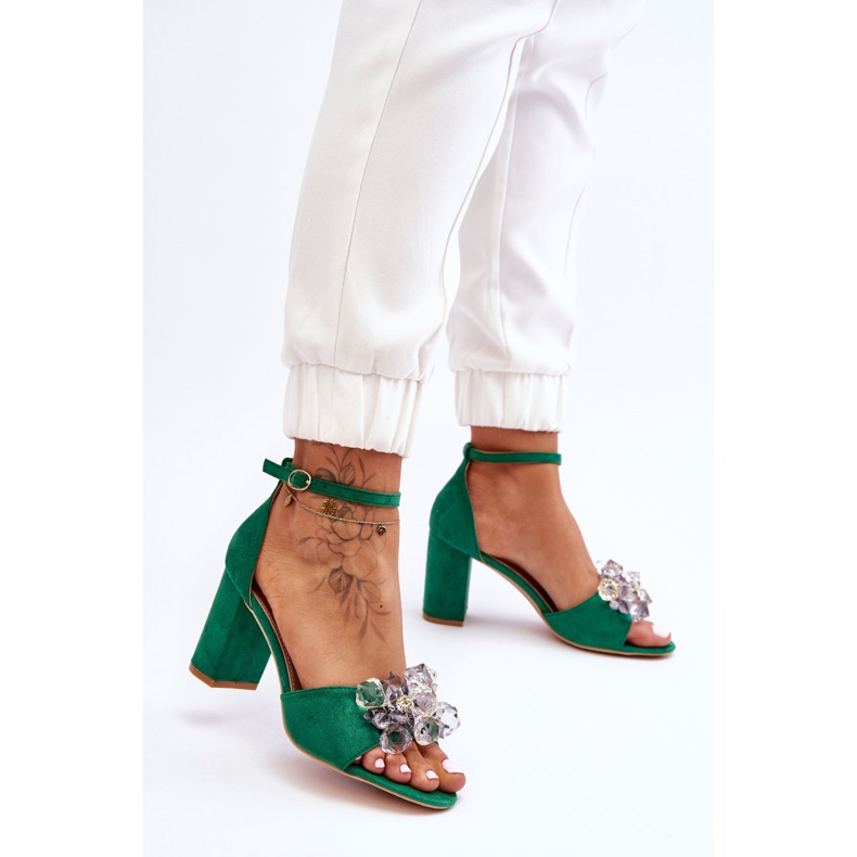 Elegant Sandals With Crystals On Cameron Green Heels 2
