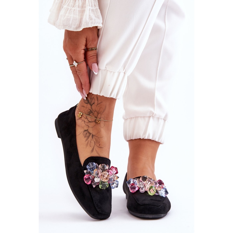 PS1 Black Arvilla Suede Loafers With Ornate Crystals 1