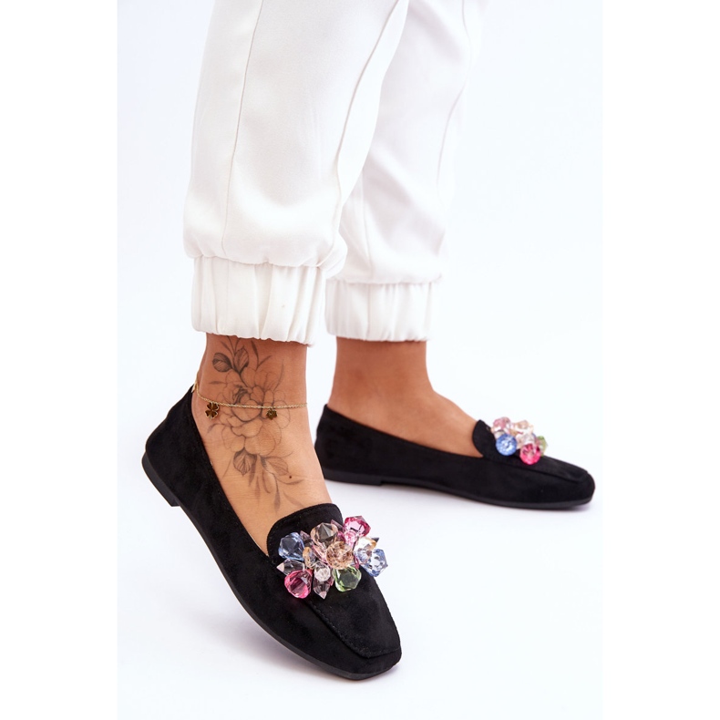 PS1 Black Arvilla Suede Loafers With Ornate Crystals 2